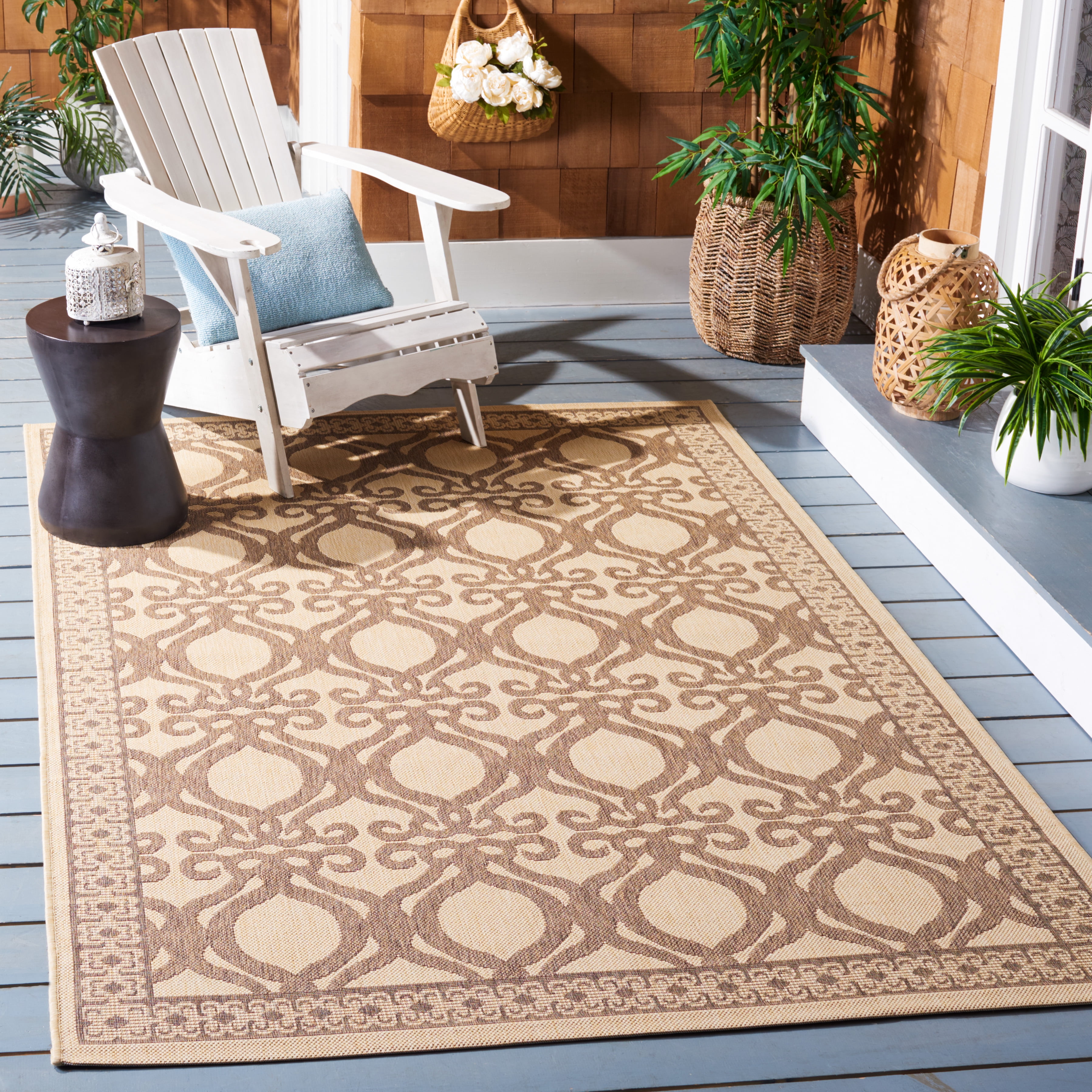 SAFAVIEH Courtyard Colton Geometric Indoor/Outdoor Area Rug, Natural/Brown, 5'3" x 7'7"