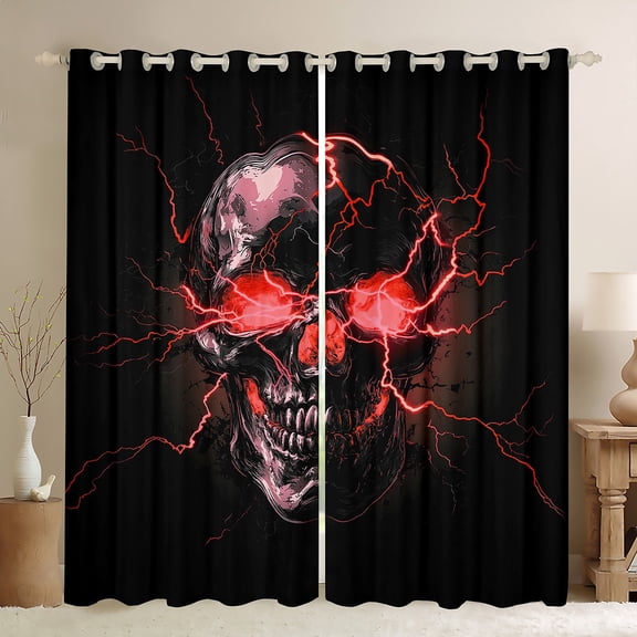 Castle Fairy Gothic Skull Black Out Curtains for Boys Girls,Abstract Green Lightning Curtains Pack of 2 (42x63 Each),Exotic Style Bedroom Curtains,Ultra Soft Home Decor