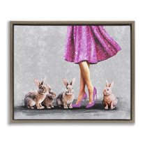 Stupell Industries Chic Woman with Rabbits People Painting Brown Floater Framed Canvas Art Print Wall Art, 31 x 25
