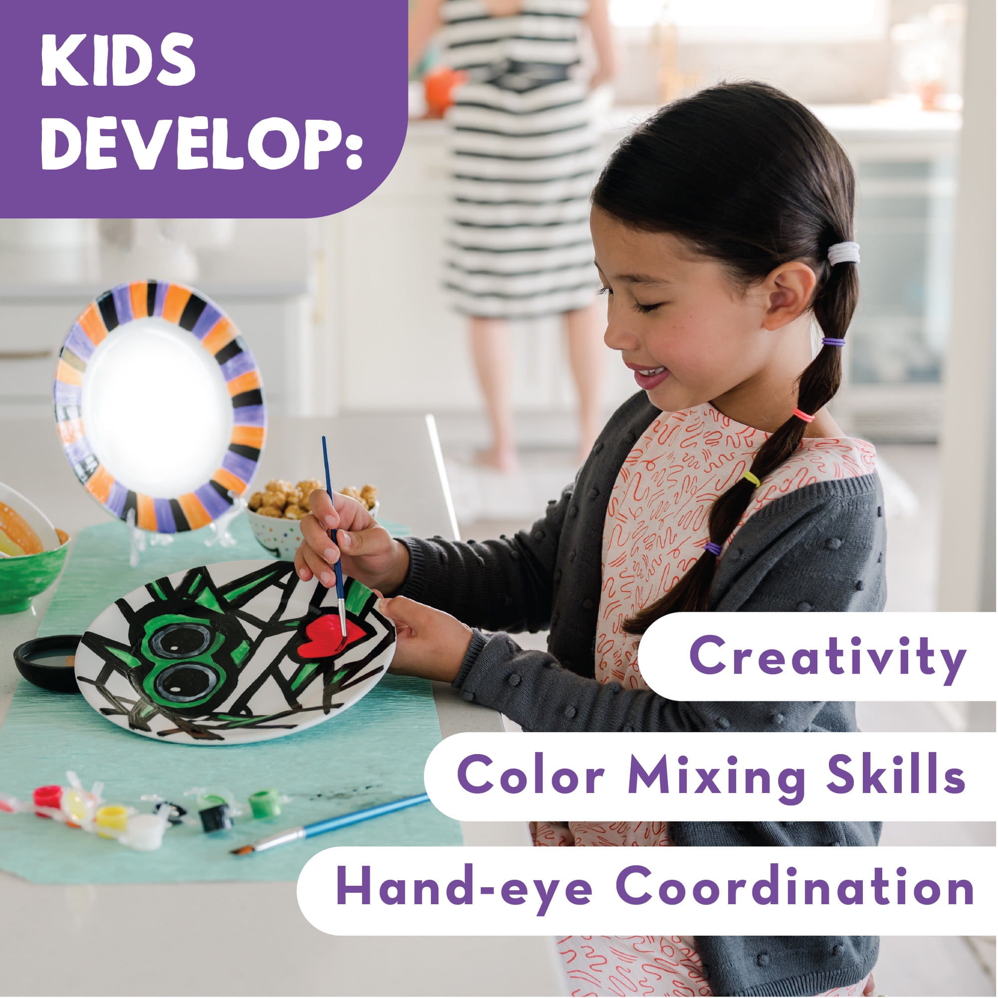MindWare Creative Art Paint Your Own Porcelain Plates Kit with 2 Plates, 12 Paints, 2 Brushes, and 2 Stands