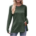 thumbnail image 2 of CEHVOM Chemises Mode Femme Col Rond Manches Longues Blouse Décontractée Automne T-Shirts Liquidation, 2 of 4