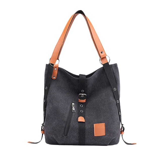 Bolso bandolera de lona, se puede llevar en la espalda y en diagonal en dos hombros, color negro