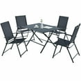 thumbnail image 1 of Gymax 5-Piece Foldable Dining Set Patio Furniture Large Rectangular Metal Table & 4 Mesh Armchairs Outdoor Black, 1 of 6