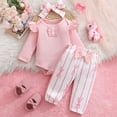 thumbnail image 2 of CAICJ98 Newborn Infant Baby Girls Clothes Ribbed Romper Bodysuit Pants Headband Set Fall Winter Outfits (Pink,3-6 Months), 2 of 7
