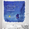 thumbnail image 1 of Sailboat Tapestry, Follow Your Dream Text Ship Sailing Across the Sea Towards Lighthouse, Fabric Wall Hanging Decor for Bedroom Living Room Dorm, 5 Sizes, Cobalt Blue and Yellow, by Ambesonne, 1 of 1