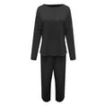 thumbnail image 5 of GILIGEGE Two Piece Sets for Women Women's Solid Color Casual Two Trouser Suit with Small Feet Round Neck and Long Sleeves Black L, 5 of 5