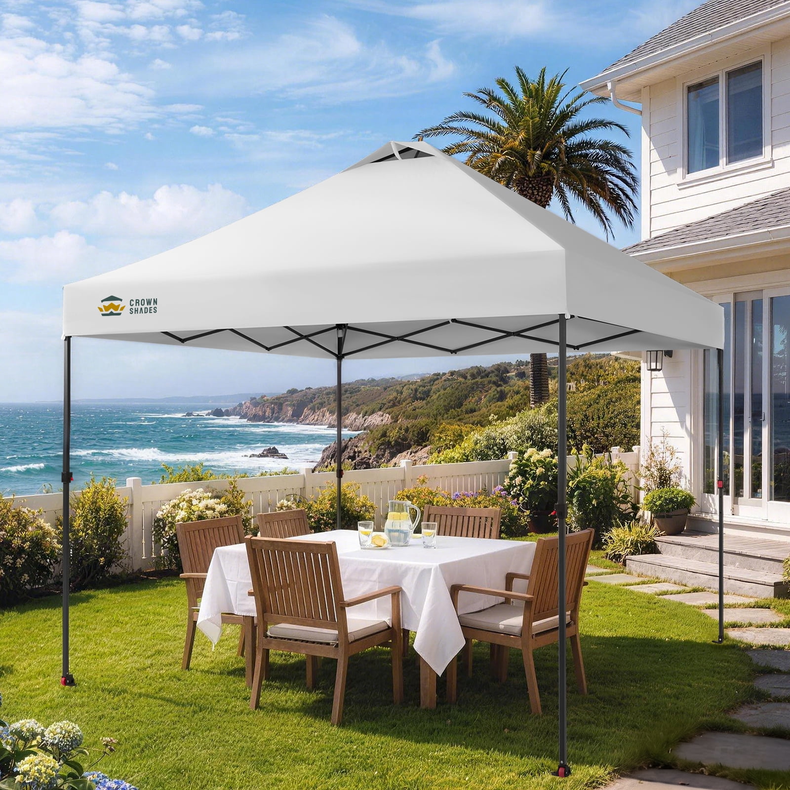 CROWN SHADES 10x10 Pop Up Canopy Patented Center Lock One Push Instant Outdoor Canopy Tent White