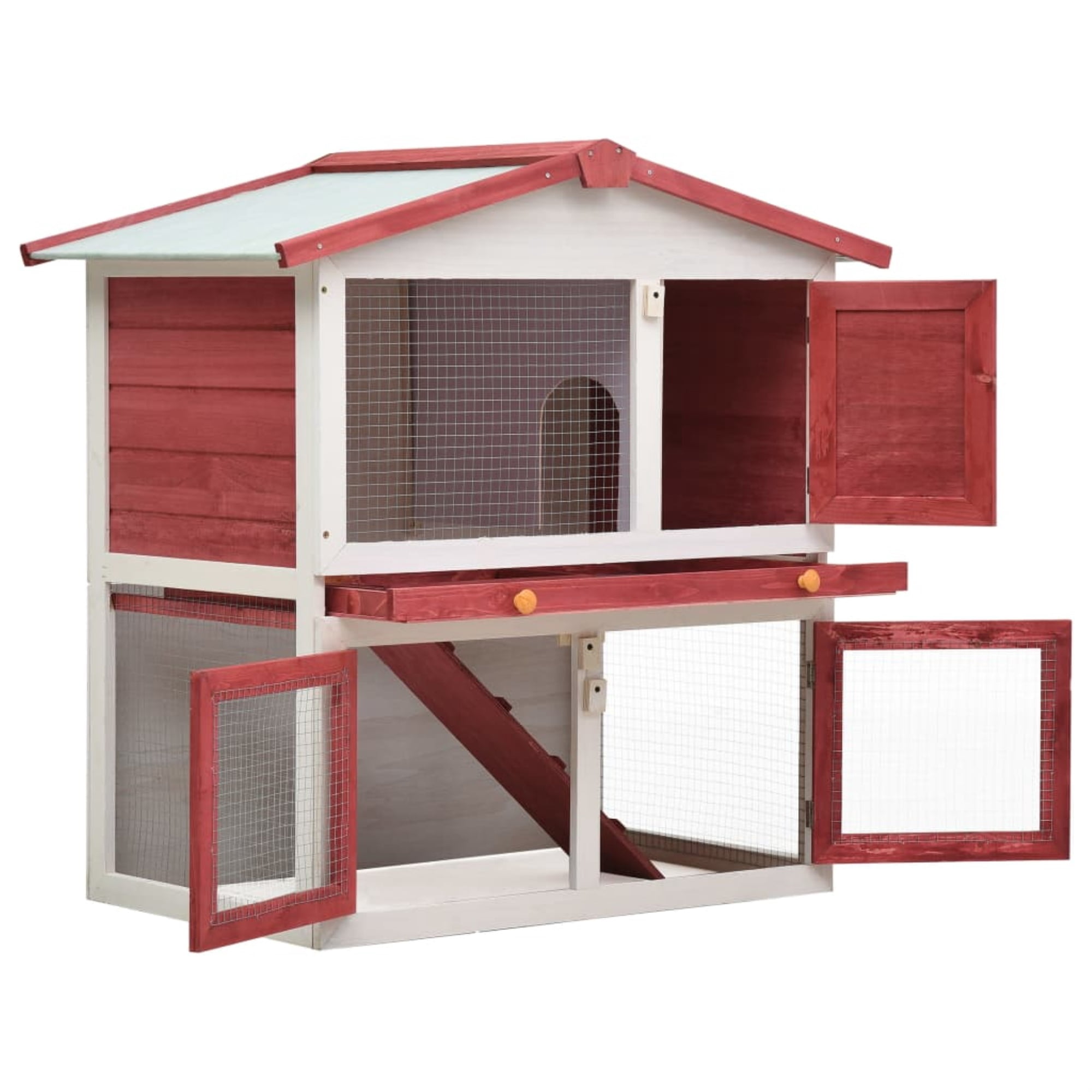 Casafoyer Outdoor Rabbit Hutch 3 Doors Red Wood