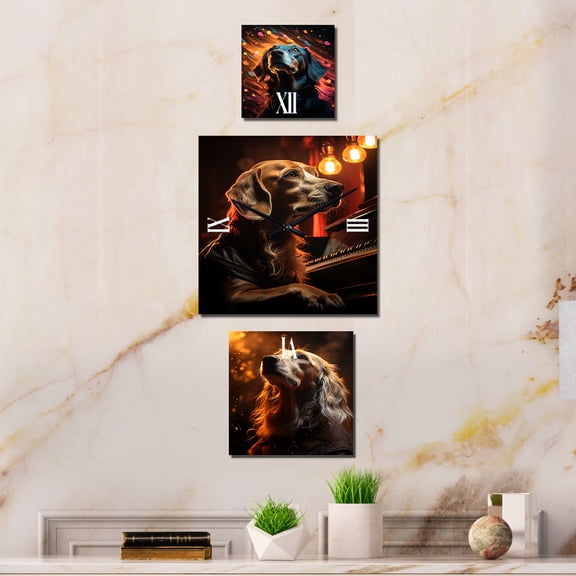 Designart "Pop Art Portrait of Saluki" Dog Oversized Wall Clock - Set Of 3 - Extra large Clock For Office Décor - Large Modern Wall Clock