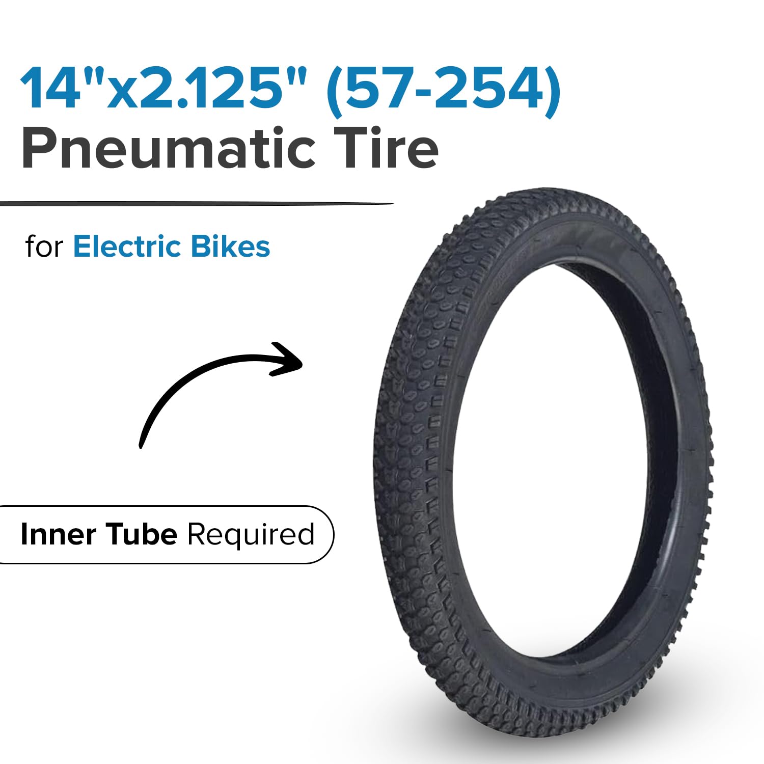 AlveyTech 14"x2.125" (57-254) Pneumatic Tire for Electric Bikes - Replacement 14 Inch Tire, Electric Bike Tires, Jetson Electric Bike Tire, Ancheer Swagtron Replacement Parts, Pneumatic Replacement