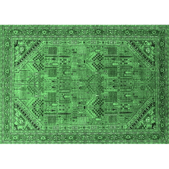 Ahgly Company Indoor Rectangle Oriental Emerald Green Industrial Area Rugs, 7' x 9'