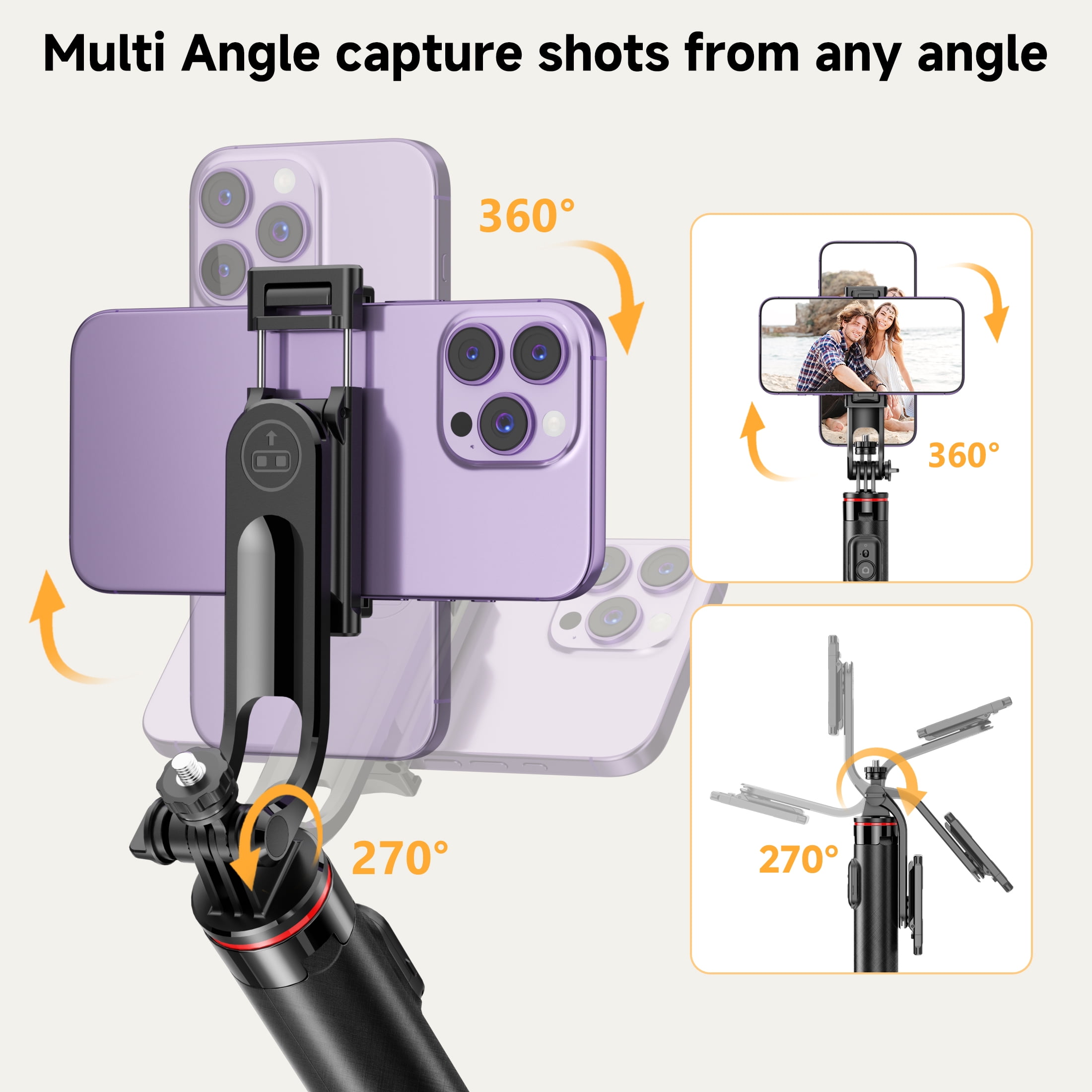 SelfieShow Selfie Stick, 52" Extendable Phone Tripod with Detachable Wireless Remote & Phone Stand, Compatible with iPhone android, Camera, Black