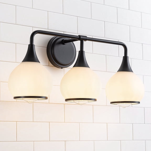 KAISITE 3-Head Vanity Lamp, Milky White Frosted Glass Shade, Black Bathroom Light Fixtures 22.4" Wall Sconce Lighting Bath