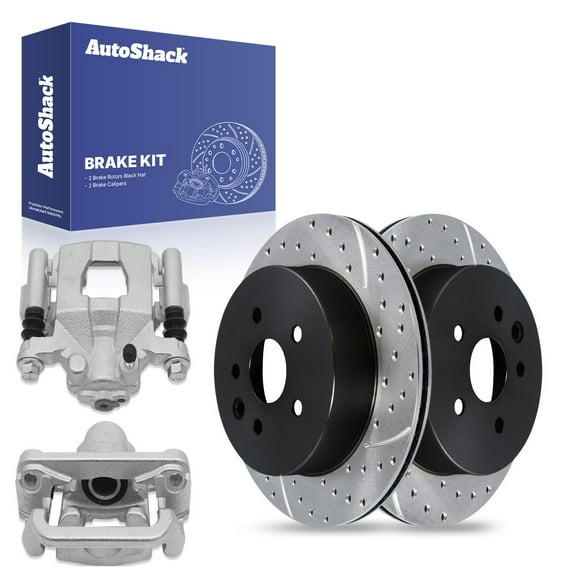 AutoShack Rear Vented Drilled & Slotted E-Coated Brake Rotors   Calipers 4-PC Brake Kit Replacement for 2019-2023 Nissan Maxima ShadowGuard 12.13" (308 mm)
