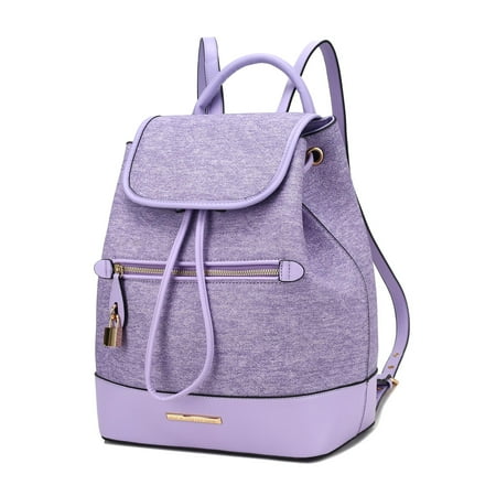 MKF Collection Porsha Backpack for Women, Vegan Leather Drawstring Daypack for Travel and School by Mia K - Lavender Purple