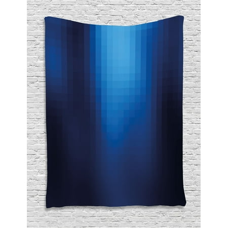 Navy Tapestry Blurry Mosaic Like Pixel Squares In Blue