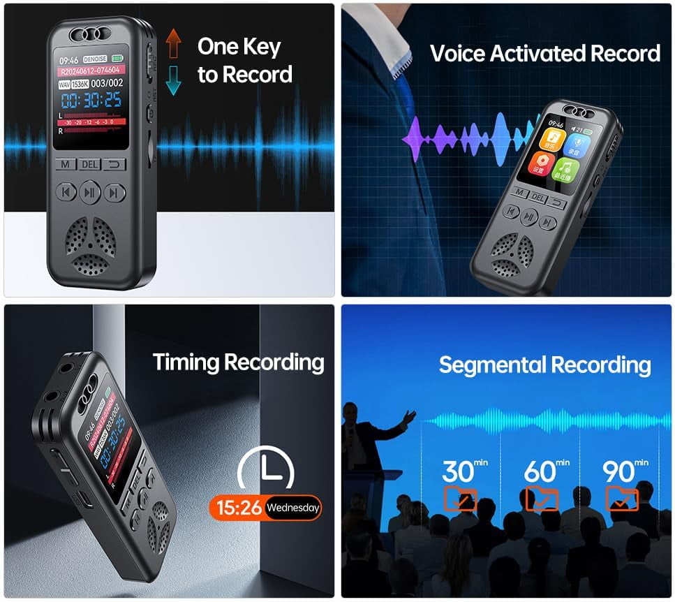 Digital Voice Recorder, 64GB Voice Activated Recording MP3 Player with Playback, Noise Reduction, 280hrs Recording Files Device, Support Password, Dictaphone Recorder for Lectures/Classes/Interview