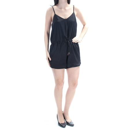 Guess Ladies Strap - GUESS Womens Black Tie Spaghetti Strap V Neck Straight leg Party Romper Size: S