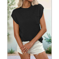 thumbnail image 5 of Womens Summer Mock Neck Cap Sleeve Loose Knit Pullover Tank Tops Black L, 5 of 9