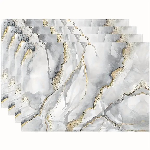 White Marble Placemats Fashion Marbling Granite Stone Heat Resistant Dining Table Place Mats Stain Resistant, 12 X 18 Inches, Set of 4 Gold Black Gray