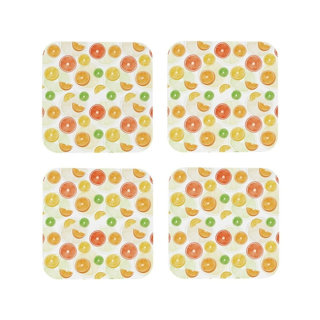 Vsdgher Colorful Lemons Print Leather Coasters for Drinks, Durable Drink Coasters 4 Set for Tabletop Protection, Luxurious Home Décor and Housewarming Gift-Square