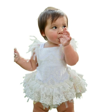 

Thaisu Toddler Baby Girls Lace Ruffle Bodysuit Dress Sleeveless Tutu Skirt Romper Baby Outfits Sunsuit
