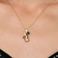 thumbnail image 3 of 18K Yellow Gold Plated Silver Blue Created Sapphire and Pink Created Sapphire and White Moissanite Pendant for Women (1.52 Cttw, Gemstone September Birthstone, Heart Shape 5MM, 18 inch Chain), 3 of 6