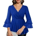 thumbnail image 2 of HAiming Women's Dressy Blouses Ruffle 3/4 Sleeve Peplum Sparkly Tops V Neck Pleated Casual Trendy Clothes, 2 of 6