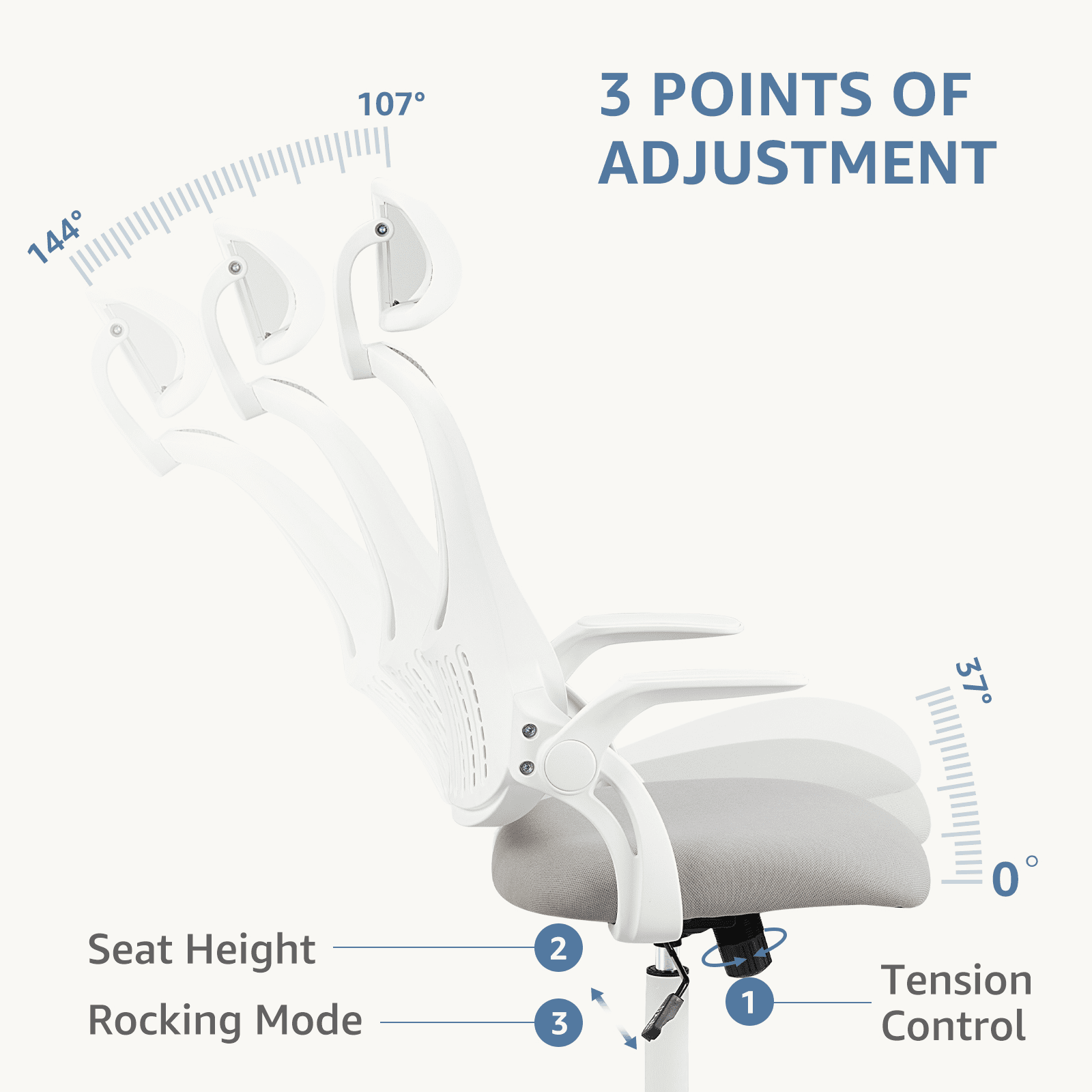 MAYEERTY Ergonomic Office Chair with Headrest, Adjustable Task Chair with Flip-Up Armrests
