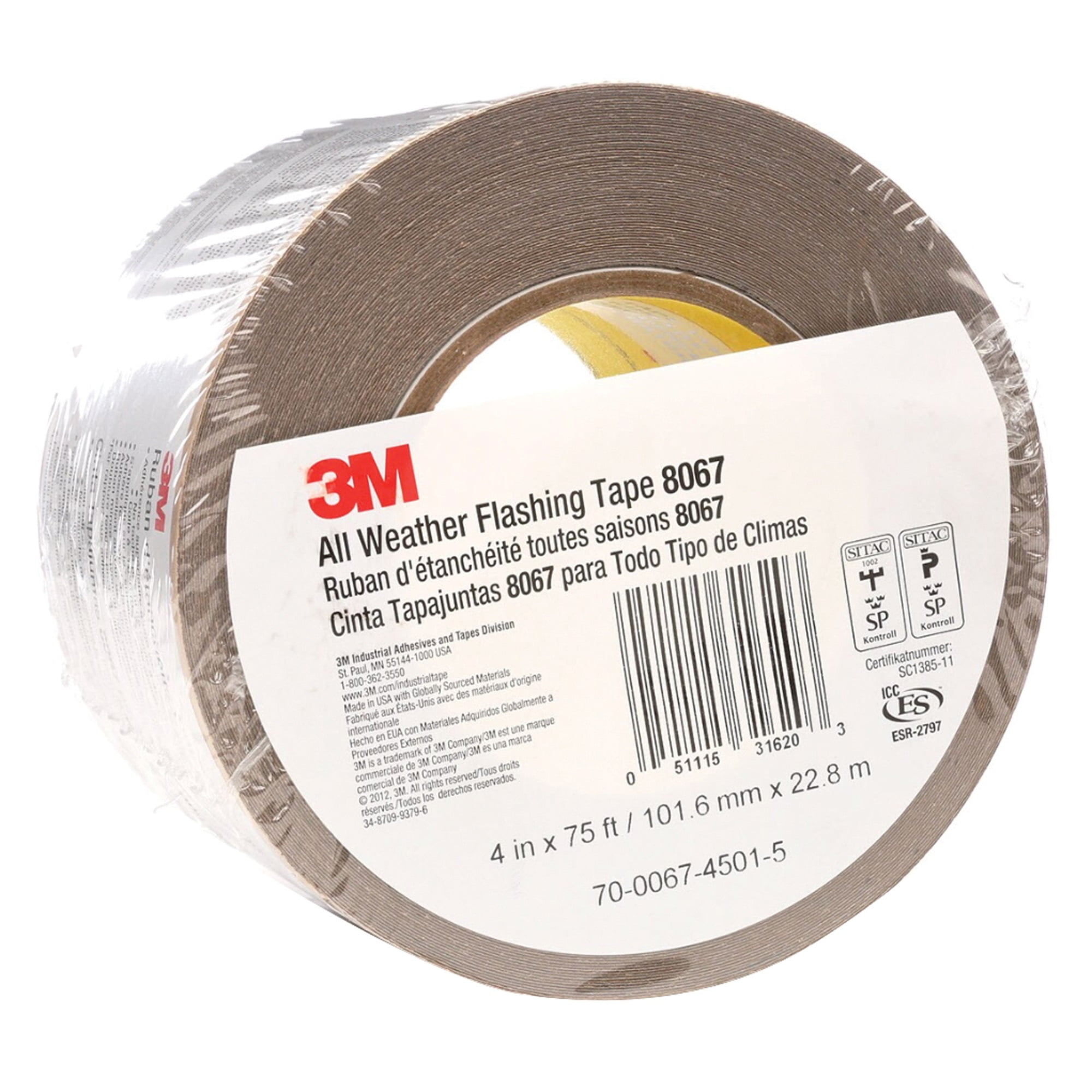 3M 7000001346 All Weather Flashing Tape 8067 Tan, 4"x75' Slit Liner