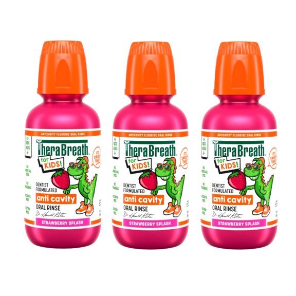 3 Pack - TheraBreath Kids Mouthwash with Fluoride, Organic Strawberry Splash, Anticavity, 10 fl oz
