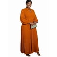 thumbnail image 4 of Women'S Elegant Pleated Maxi Dress with Puff Sleeves and Stand Collar for Various Occasions Orange M, 4 of 9