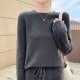 thumbnail image 1 of Suéter de lana de primavera para mujer, ropa de moda coreana, cuello redondo, manga larga, jersey de punto calado para mujer, jersey de otoño e invierno, 1 of 5