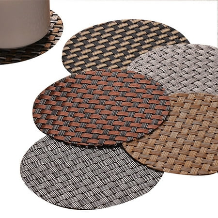 

6pcs PVC Weave Round Cup Holder Coasters Heat Insulation Placemat Cup Holder Mat Pad (Mixed Color)
