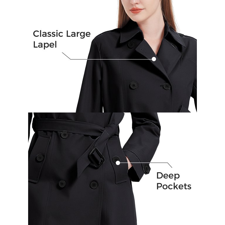  Wantdo Women's Double Breasted Pea Coat Winter Mid-Long Trench  Coat with Belt : Clothing, Shoes & Jewelry