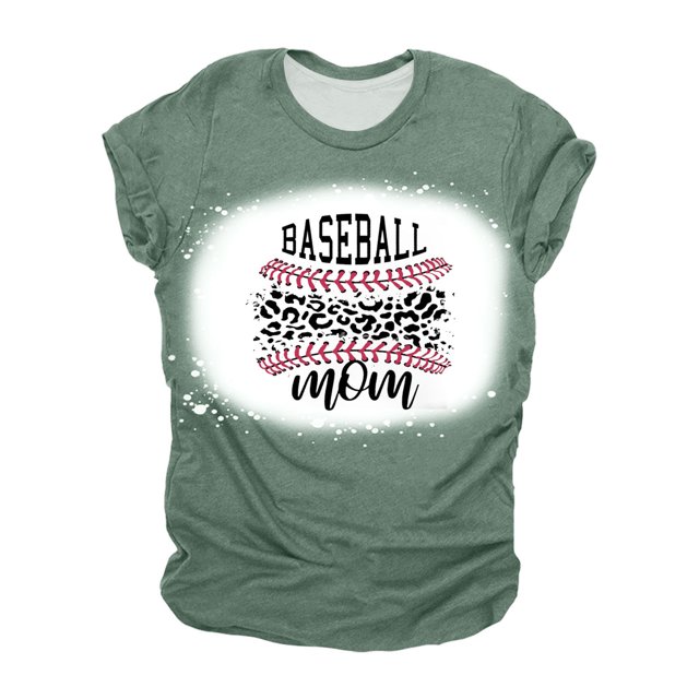 Mujeres Casual Béisbol Mamá Tie-dyed Impreso Manga corta Cuello redondo Pullover Blusa Camiseta Tops OAVQHLG3B Store lin121212