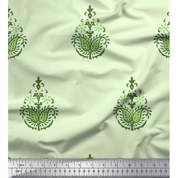 Soimoi Poly Georgette Fabric Floral & Paisley Block Print Fabric by The Yard 42 Inch Wide