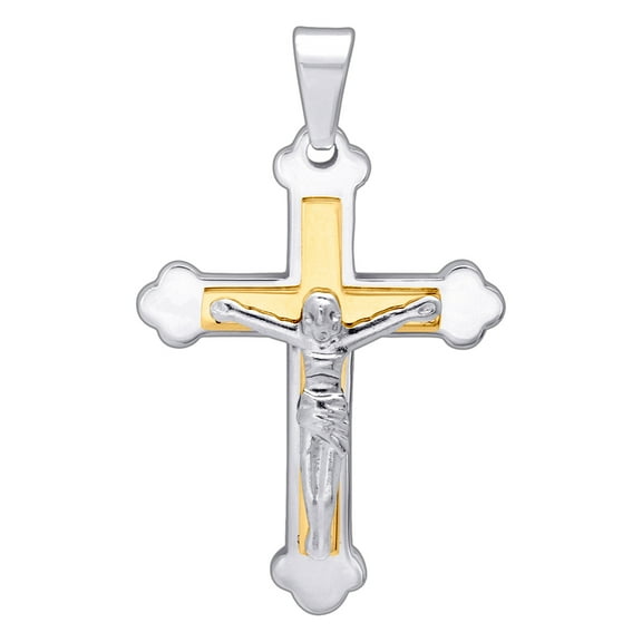 Steel Stainless Steel Mens Two-tone Cross Crucifix Religious Charm Pendant Necklace for Men