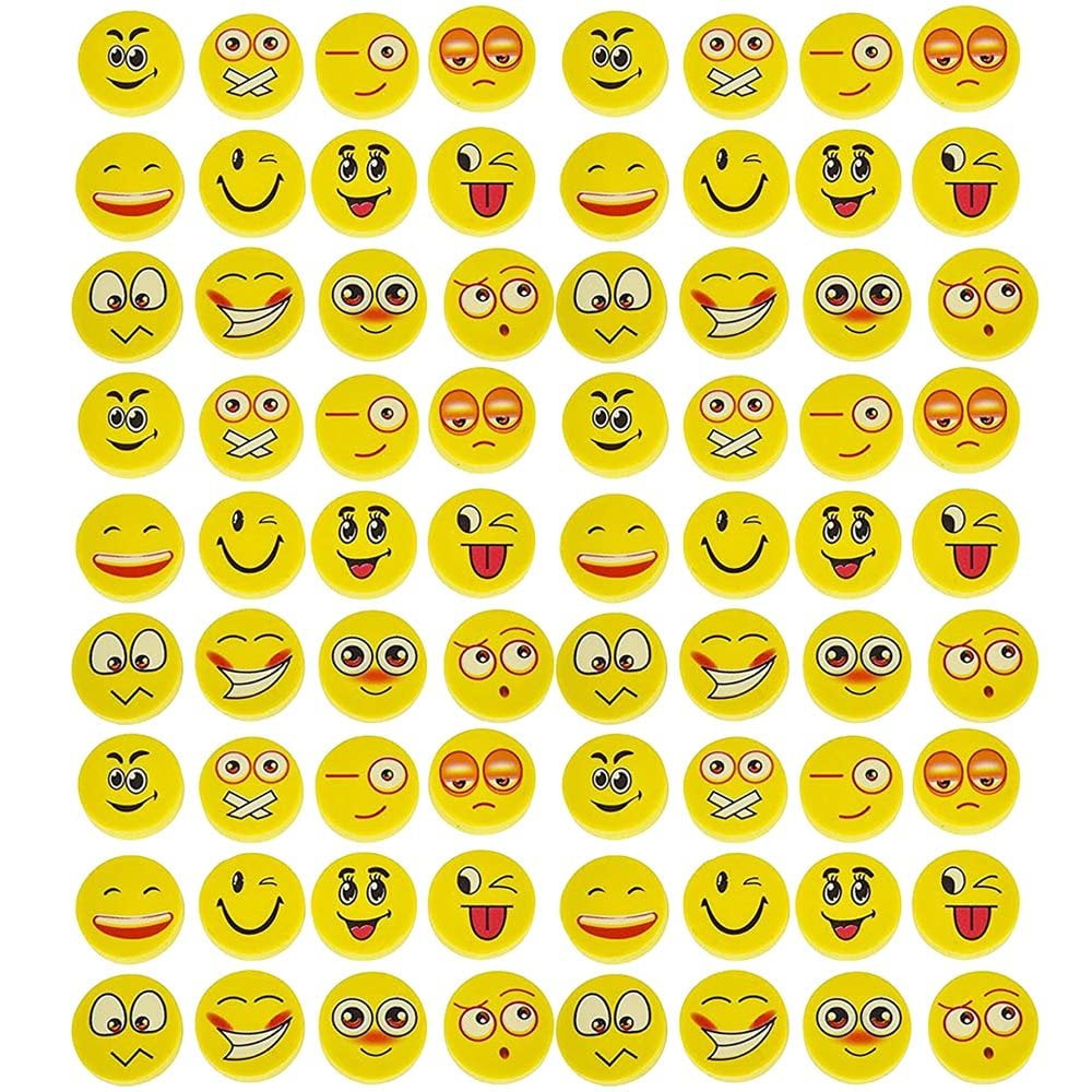 Emoji Eraser - 72 Piece Random Round Face Yellow, School Supply, Party ...