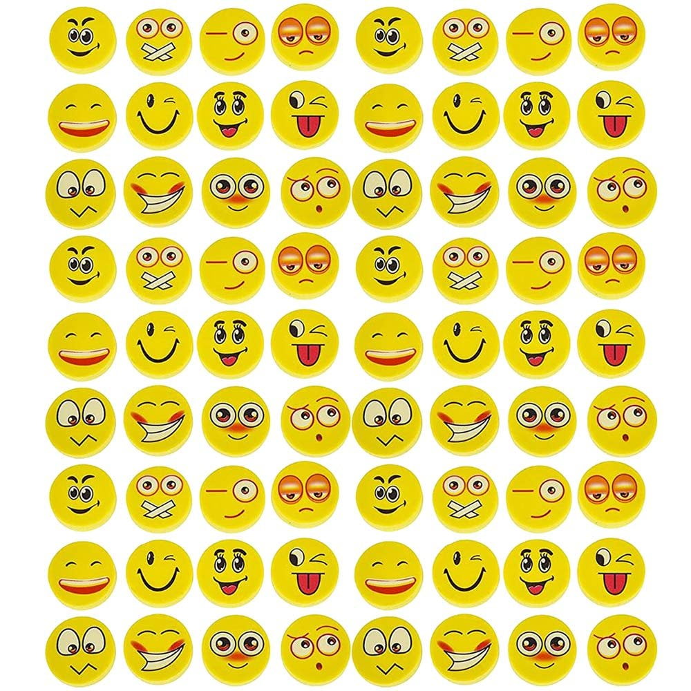 Emoji Eraser 72 Piece Random Round Face Yellow, School Supply, Party