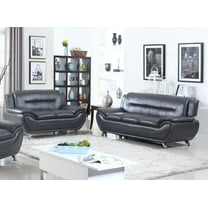 Norton 2 pc Black Faux Leather Modern Living Room Sofa and Loveseat set
