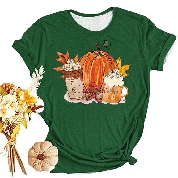 Lilgiuy Thanksgiving T Shirt for Women Floral Pumpkin Thanksgiving Gift Tee Halloween Fall Pumpkin Pullover Tops for Work Office Business