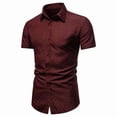 thumbnail image 4 of Afuyipoi Short Sleeve Shirts Men,Button Lapel Breathable Slim Polo Office Casual Shirts Wine L, 4 of 5