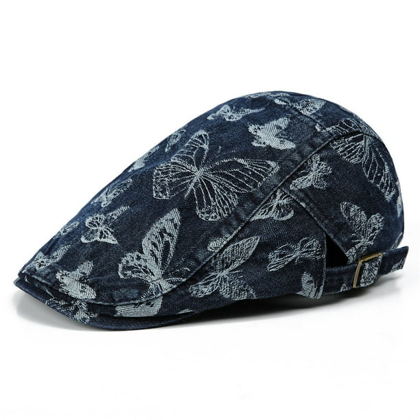 Gorra plana Gatsby Newsboy de mezclilla unisex con estampado de mariposas