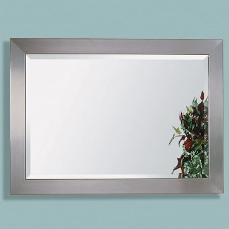 Stainless Steel Finished Wood Framed Mirror - 30W x 42H in.