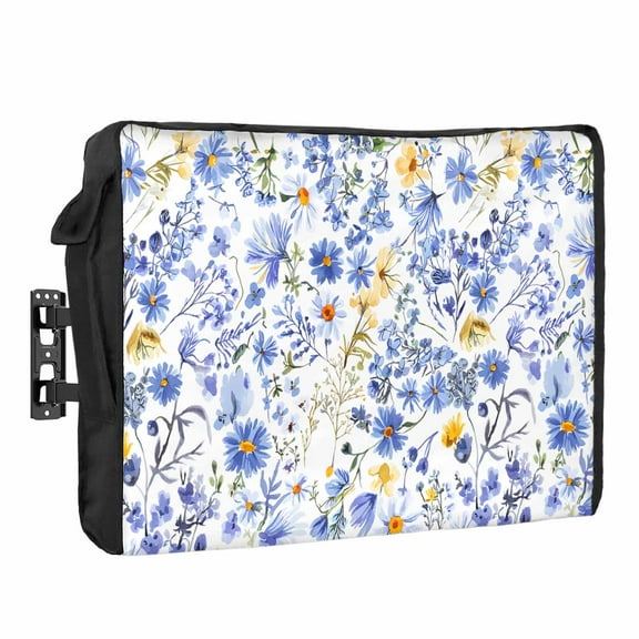 Outdoor TV Cover 40 to 43 Inches, Blue Flowers Farmhouse Daisy Floral Plant Pastoral Waterproof and Weatherproof TV Cover with Remote Control Pocket, Flat Screen TV Cover Protector for Outside TV