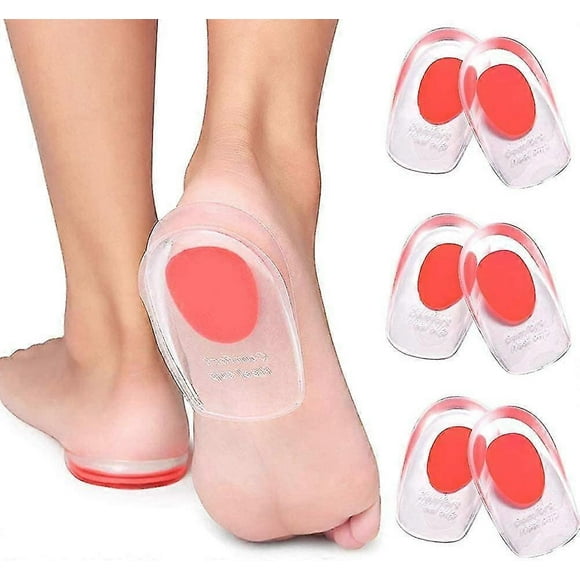 3 Pair Gel Heel Cups Plantar Fasciitis Inserts - Silicone Gel Heel Pads