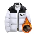 thumbnail image 3 of Feancey Mens Winter Heated Jackets 6 Zone Rechargeable Heating Down Coats Love Letter Printed Puffer Jacket Full Zip Stand Collar Winter Coat White 3XL, 3 of 8