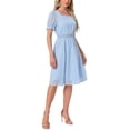 thumbnail image 4 of Vestido de Cuello Cuadrado Allegra K para Mujeres con Estrellas Metálicas, Manga Corta, Corte A, Cintura Elástica, Midi, XL, Azul Cielo, 4 of 6