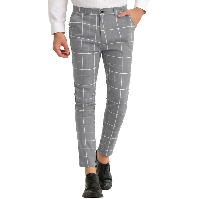 INSPIRE CHIC Pantalon Habillé à Carreaux pour Homme Coupe Ajustée devant Plat Affaires à Carreaux 36 Gris